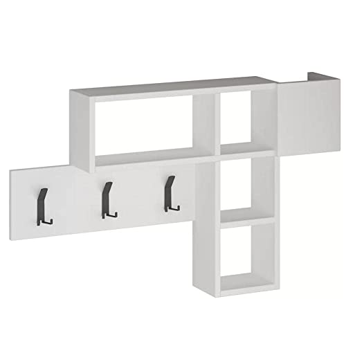 Bakaji Appendiabiti Attaccapanni Da Parete Muro Con 9 Ganci Appendi Abiti E Scaffale Libreria 3 Ripiani Portaoggetti In Legno Mdf Bicolore Design Mode