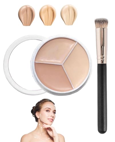IPNSDON Paleta de Corrector de 3 Colores con Brocha, Corrector Cobertura Total en Crema para Ojos y Rostro, Cicatrices y Manchas, Impermeable y de Larga Duración con Acabado Mate