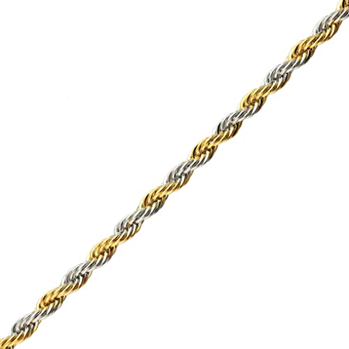 Metro Jewelry Stainless Steel Rope Chain Necklace for Men with Black or Two Tone Yellow Gold Ion Plating 4MM 18 to 30 Inch Long with Lobster Claw3