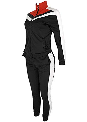 Women's Color Block Tracksuit Set Zipper Jacket and Pants 2 Piece Sports Jog Set