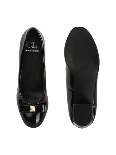 Image of Carlton London Womens Stylish Comfortable Block Heel Round Toe Slip-On Fashion Pump Shoes for Daily, Office and Casual use