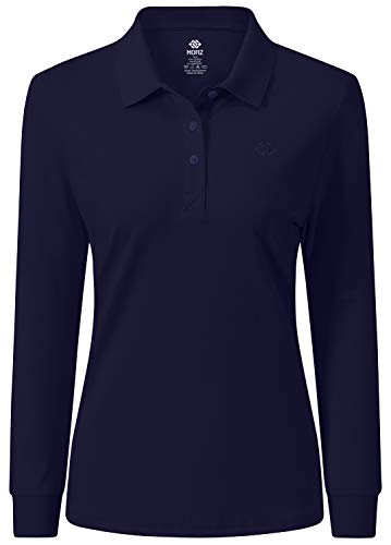 AjezMax Damen Poloshirt Langarm Baumwolle Polohemd Sport Polo Wintershirts mit Kragen Large Juwel blau