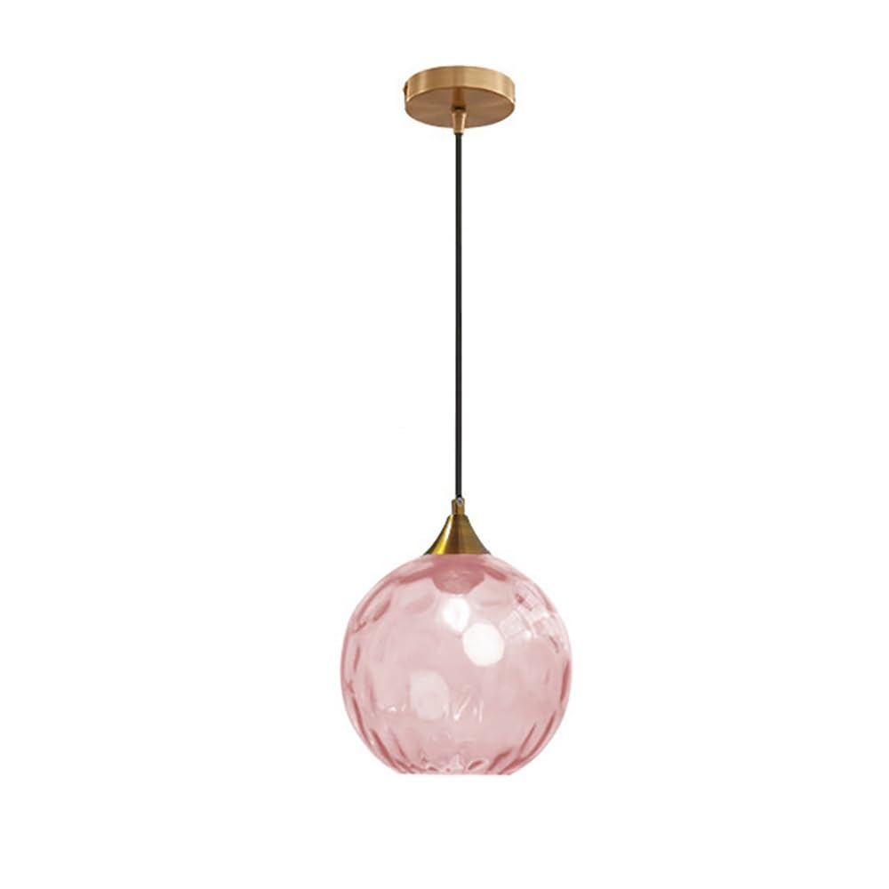 COSRUB Vintage Globe Hanging Light Fixture, Small Hammered Glass Pendant Lamps Mid Century Water Chandelier for Cafe Bedside Bar Living Room(Pink)