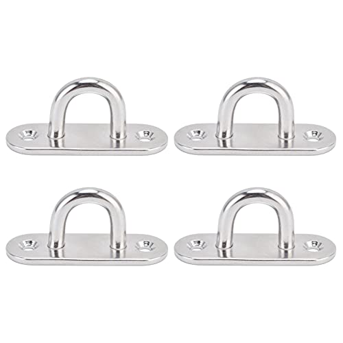 Respicefinem 4 Pcs Stainless Steel Wall Mount Plate Oval Sail Sunshade Pad Eye Plate Oblong Sail Shade Pad Eye Plate