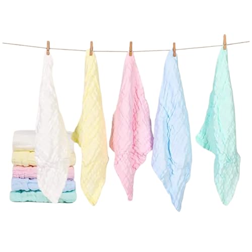 Image of Premium Muslin Baby Burp Cloths - Ultra Soft & Absorbent, 6 Layers for Newborns & Infants - Pack of 5 /10 - Baby Essentials for Baby Feeding (Plain Multicolor, Pack of 10)