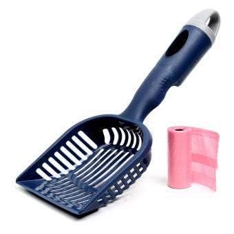 PSK PET MART One Handed Pet Litter Scoop with Poop Bag Holding Space and Cute Design Scooper for Cat/Dog/Kitten/Rabbit/Guinea Pig - Color May Vary (Cat Scooper with Poop)