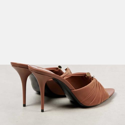 Goolita Open Pointed Toe Mule Heels For Women Slip On Stiletto Heels Ruched Heeled Sandals Sexy Backless Party Heeled Slide Sandals4