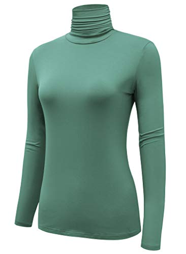 Image of AUHEGN Women's Long Sleeve Lightweight Turtleneck Top Slim Fit Pullover T-Shirt (S-XXL)