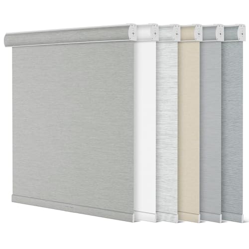 Sulugood,Blackout Roller Shades for Windows,Free-Stop Cordless Roller Blinds with Cassette Valance,Striped Jacquard Window Shades for Bedroom,Thermal Insulated Fabric,Gray,63.5