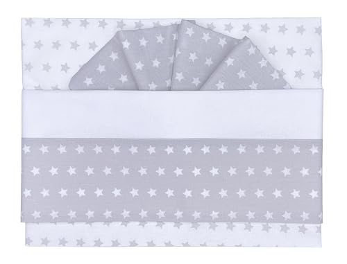 Andy & Helen Set 3 Pezzi Maxi Culla. Sopra + sotto con elastici per culle fianco letto + Federa tutto in Fantasia Stelle, GRIGIO