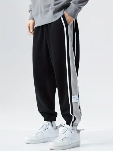 Image of Q - RIOUS Men's Black Colorblock Jogger Sweatpant | Contrast Side Stripe Sportswear | Casual & Gym Wear