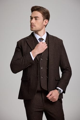 3 Piece Tweed Herringbone Black Suits for Men, Slim Fit Business Suits Prom Party Wedding Tuxedo Jacket Pants Vest2