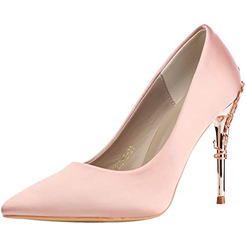 wealsex Escarpins Femme Talon Haut Aiguilles Sexy Bout Pointu Bride Cheville Chaussure Elégant Soirée Mariage Club Bureau OL 10cm Métal Talon (Rosa,39) Cover