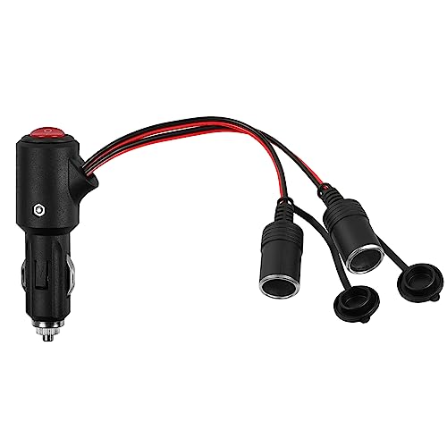 Zigarettenanzünder Stecker, Zigarettenanzünder Verteiler mit Steckdose DREI-Wege-Buchse Splitter mit Schalter, 2-Fach 12V/24V Doppelsteckdose Splitter für AUTO, KFZ, LKW, Dashcam [20A | 30cm]