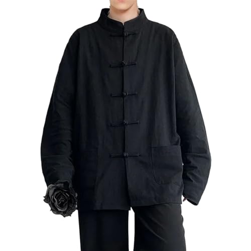 Chemise traditionnelle chinoise homme en coton et lin beige style décontracté