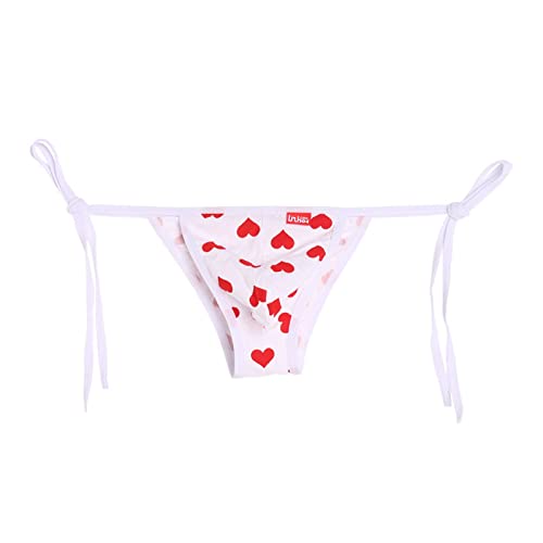 Men's Sexy Valentine's Day Underwear Love Heart Printed Underpants Low Waist Lingerie G-String Thong Bulge Pouch Panties Big Pouch Bulge Enhancing Thongs G-String White One Size #TOP30