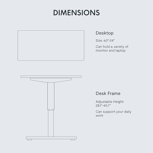 FLEXISPOT EN1 One-Piece Standing Desk, 60 x 24 Inches Electric Height Adjustable Desk for Home Office (White Frame + White Desktop, 2 Packages)