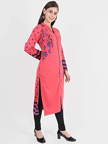 Image of Rosary Women's Winter Wear Jacquard Woolen Straight Kurti with 2 Side Pockets,1PCS-JACQ-RY03