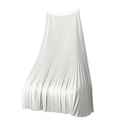 Falda midi de satén para mujer, versátil, de talla grande, maxi faldas elásticas, Blanco, XL