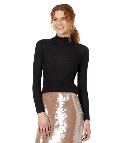 Madewell Alpaca-Blend Mockneck Sweater for Women - Alpaca-polyamide Blend Fabric - Ribbed Construction True Black SM (Women's 2-4) One Size
