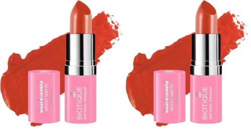 Image of Biotique Natural Makeup Starkissed Moist Matte Lipstick, Fire Breather (Pack of 2)