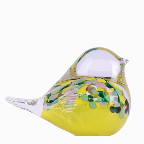 DOVDOV Hand-Blown Glass Bird Statue, Modern Art Bird Decor, Yellow