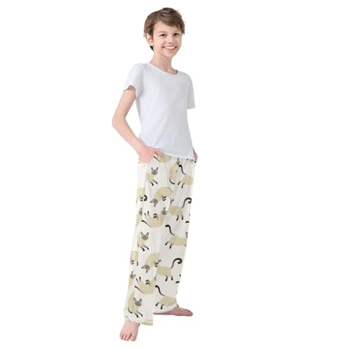 Boys' Pants Cute Siamese Cat Long Bottoms Jogger Pants Elastic Waist Trousers with Pockets S-XL4