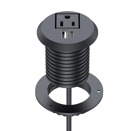 Desk Power Grommet Haylink Recessed Power Outlet with AC Plug & Fast Charging USB A+C | 6.56FT Cable | 2 Pre-Cut Hole| for Modern Desk Kitchen Island & Workshop Black