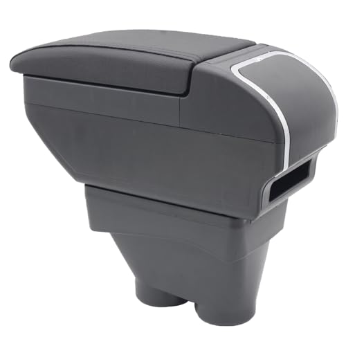 Caja de reposabrazos para 208 2013-2018, consola central de almacenamiento con soporte para bebidas, accesorios de reposabrazos de doble capa, color negro (negro con hilo negro)