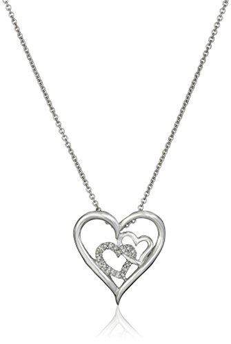 Jewelili Sterling Silver Diamond Accent Double Heart Pendant Necklace, 18