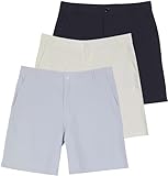 Real Essentials 3 Pack Mens 7 Inch Inseam Golf Shorts Flat Front Casual Work Workout Active Athletic Hiking Sport Fishing Pockets Summer Stretch