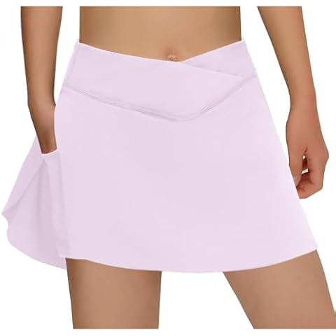 ROSUN 2in1 High Waisted Tennis Skirts for Women with Pockets Crossover Athletic Golf Skorts Workout Sports Skirts(Light Purple,L) Cover