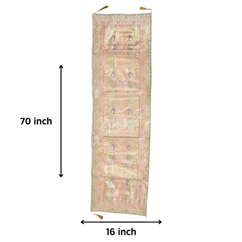 Image of Banarasi Brocade Silk Handmade Table Runner for Dining Table, Centre Table, Coffee Table 70 X 16 in Table Top Table Cloth Room Decor Runner (Grey)