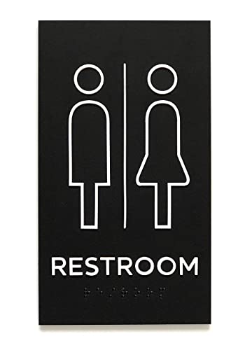 Kubik Letters Restroom Sign for Business with ADA Braille - Unisex Bathroom Signs - Bathroom Decor - Restroom Decor - Bathroom Sign for Door - All Gender Restrooms Door Sign for Office - Modern Black
