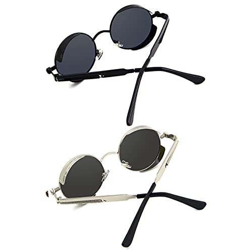 Image of RONSOU Steampunk Style Round Vintage Polarized Sunglasses Retro Eyewear UV400 Protection Matel Frame