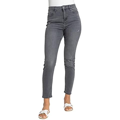 Roman Originals Women Ripped Jeans - Ladies Distressed Knee Stretch Skinny Denim Trousers Bottoms Summer Spring Everyday Holiday Zip & Button Pockets Soft Belt Loops Comfy - Grey - Size 8 Cover