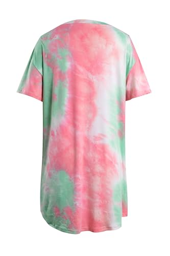 Image of MOUSYA Women Tie Dye Dress Short Sleeve T Shirt Dress Summer Casual Loose Mini Dress with Pockets