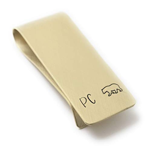 Papa Bear Custom Brass Money Clip Wallet - Engraved with Message from Kids - Bear Claw Gift for Dad