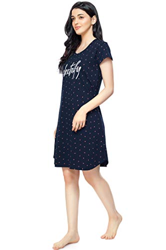 Image of ZEYO Women's Cotton Night Dress Flash Printed Knee Length Night Gown 5314