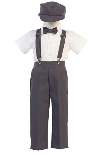 Image of Pink Princess Suspenders Pants Set - Toddler Wedding Outfit Boy - Baby Boy Formal Outfits - Easter Church Dress Clothes Tie
