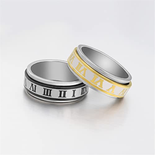 Image of PAURO Roman Numerals Spin Worry Ring | Unisex Stainless Steel, Roman Numerals Spin Worry Ring for Anxiety