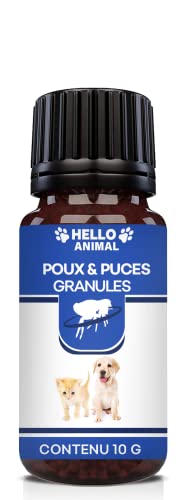 Nouveau : HelloAnimal POUX & PUCES Granules pour Chat et Chien – Contre l’infestation parasitaire– Combattre naturellement acariens poux & puces – Effet IMMEDIAT, 10 g