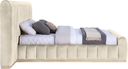 Image of Meridian Furniture AmaraCream-K133 Collection Modern | Contemporary King Bed, Ultra Luxe Cream 460 GSM Velvet, Natural Finish, Solid Wood Base and Inner Frame, 133 inch W x 99 inch D x 51 inch H, Cream, King