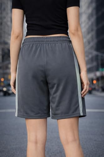 Image of Mack Jonney Women Cotton Knee Length Shorts | Soft Breathable Fabric | Elastic Waist with Drawstring | Side Stripe Casual Gym Workout Shorts for Women
