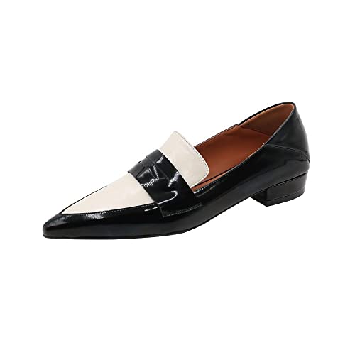 Image of TinaCus Women's Pointed Toe Patent Leather Handmade Two-Tone Slip On Soft Office Loafers Flats Shoes