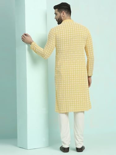 Image of Rajubhai Hargovindas Men's Chikankari Embroidered Cotton Kurta (Ches)