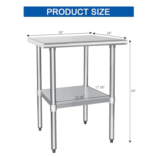 Image of HARDURA Stainless Steel Table with Undershelf and Galvanized Legs NSF Heavy Duty Commercial Prep Work Table for Restaurant Kitchen Home and Hotel