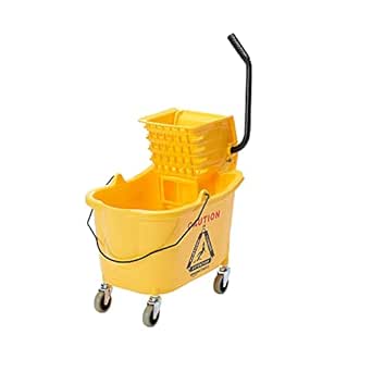 鶹 Basics Side Press Wringer Combo Commercial Floor Cleaning Rectangular Mop Bucket on Wheels, 35-Quart, Yellow