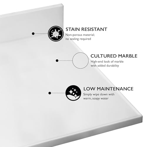 Image of Design House Cultured Marble Vanity Top, 43 in W x 22 in D, Integrated 4 in Centerset Oval Sink & Backsplash, Solid White, 586156