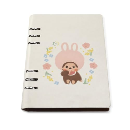 モンチッチ システム手帳 PU ノートメモ帳 バインダーノート A5サイズ 手帳 スケジュール帳 6穴 レザー 日記帳 記録ノート ルーズリーフ式 詰め替え可 メモ帳 バインダーリング 文房用具 プレゼント 贈り物 子供 学生